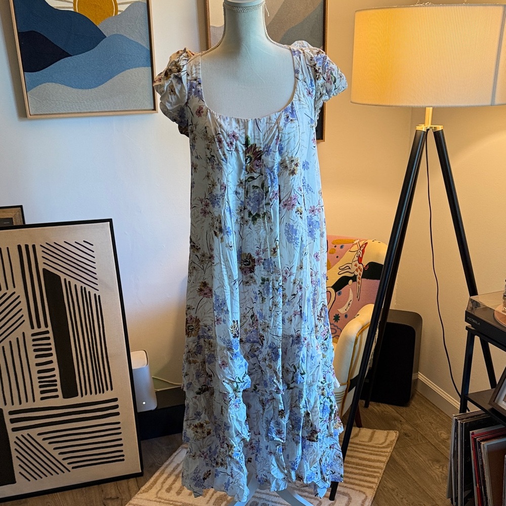 Anthropologie Floral Maxi Dress with Ruffle Hem